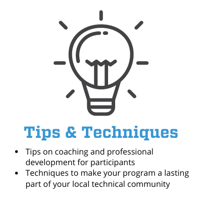 tips & techniques graphic: tips on coaching and professional development, techniques to make your program last